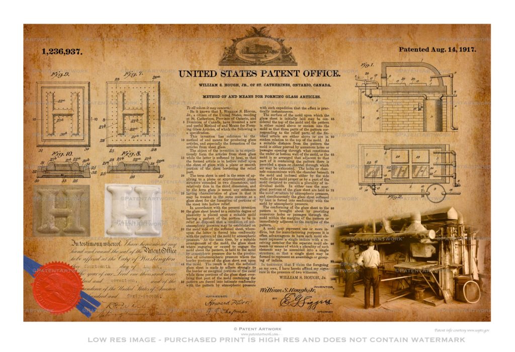 Custom patent print, drawings with a vintage photo