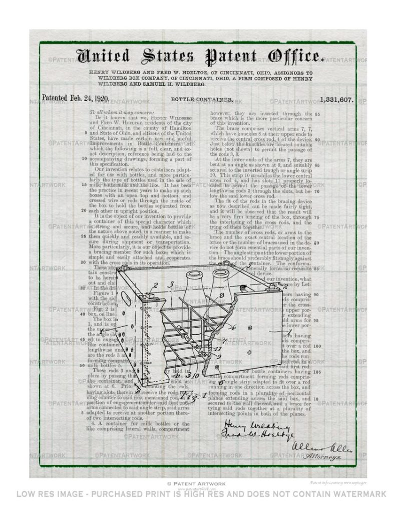 Custom patent print, drawings of a machine on gray paper