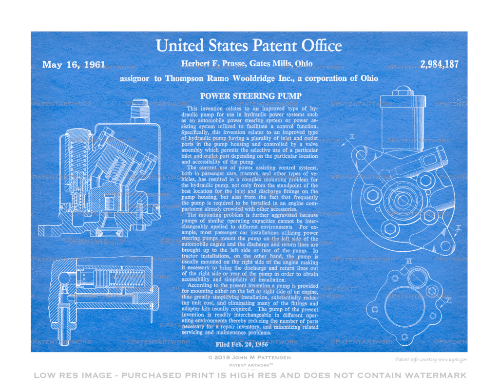 Custom patent art print for patent number 2984187