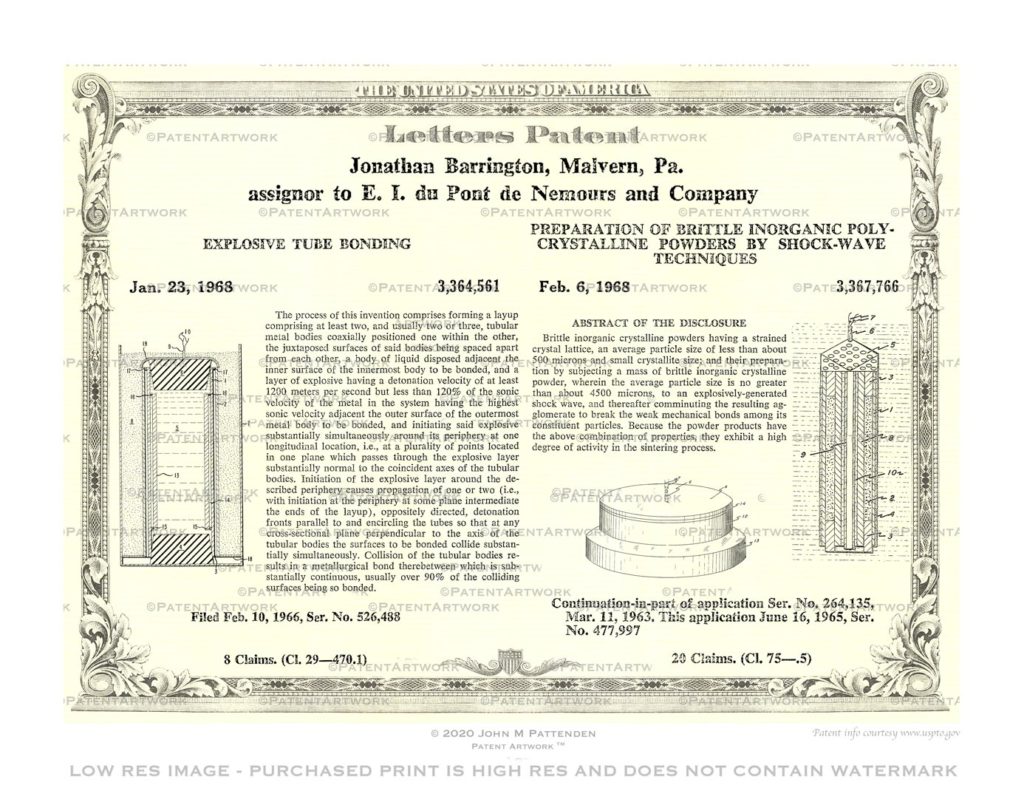 Custom patent art print for patent number 3364561