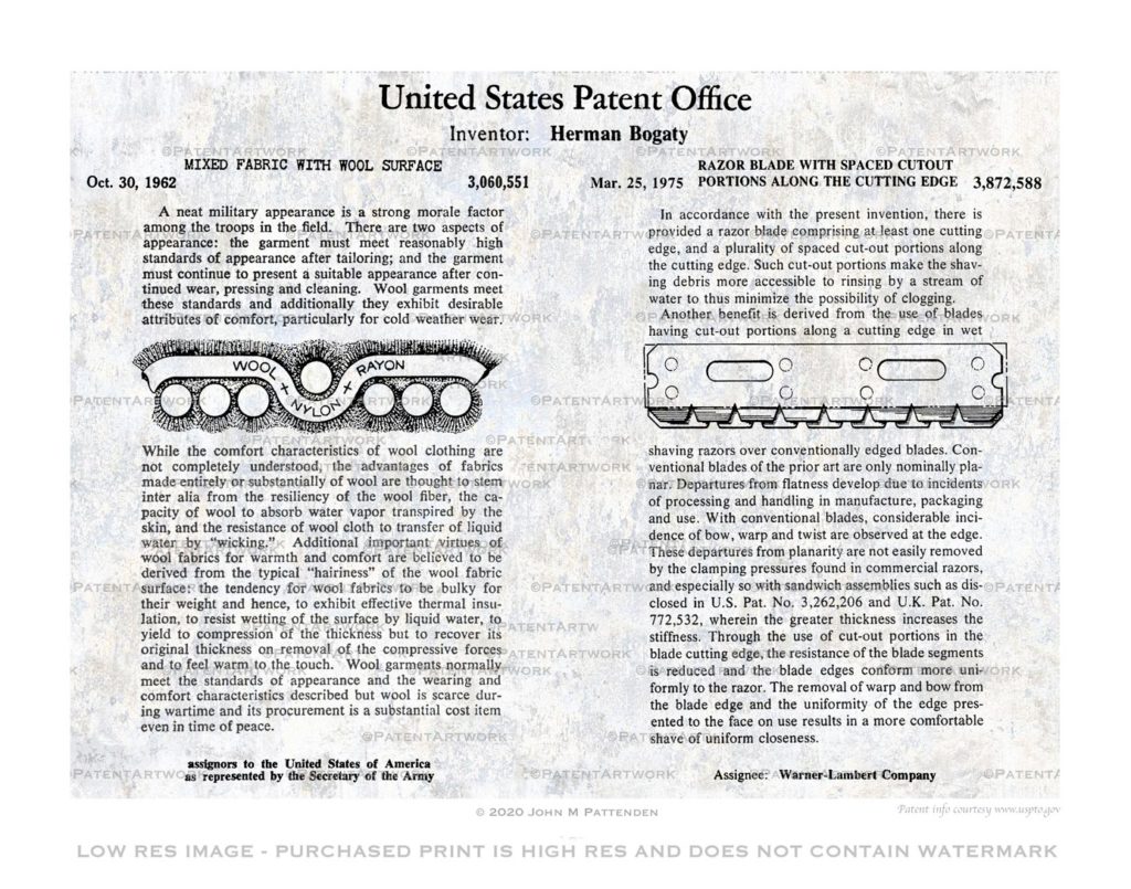 Custom patent art print for patent number 3872588