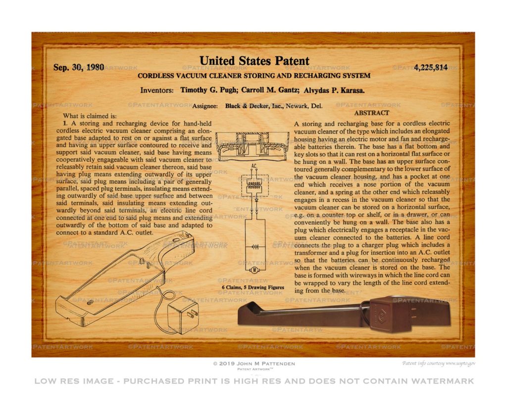 Custom patent art print for patent number 4225814