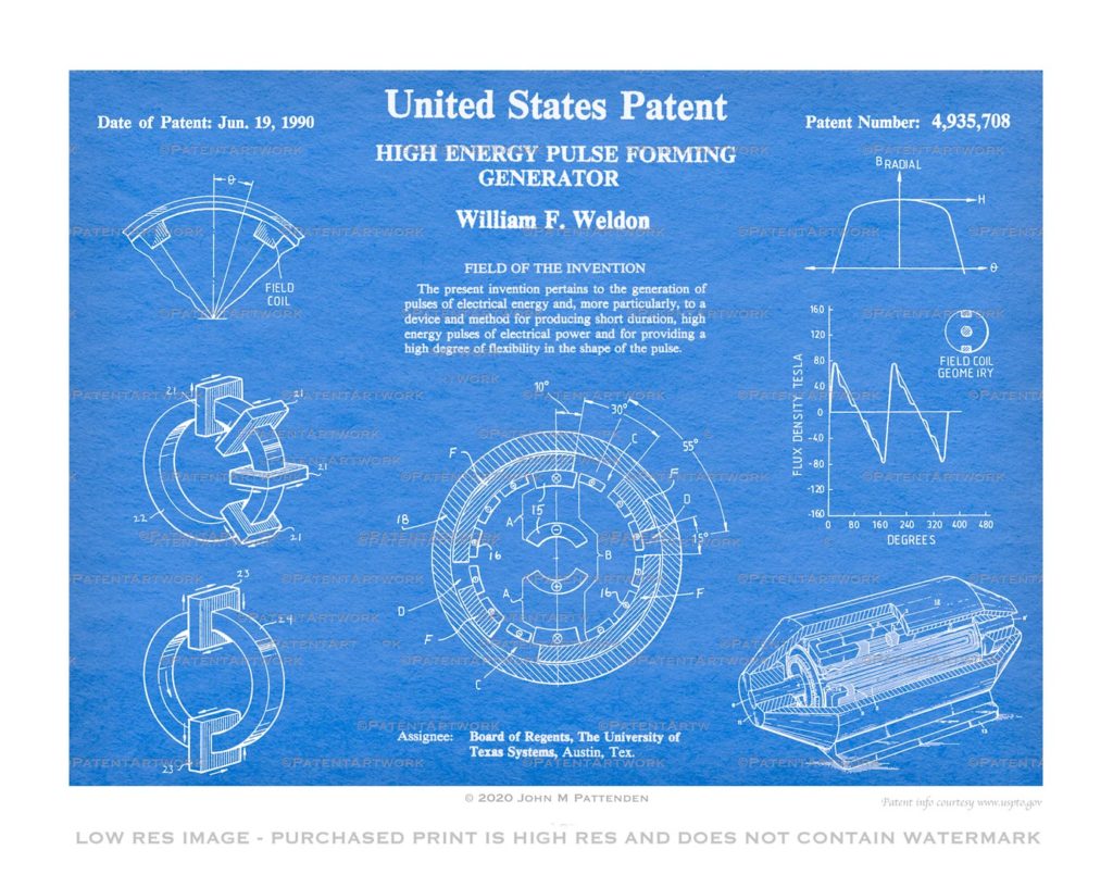 Custom patent art print for patent number 4935708