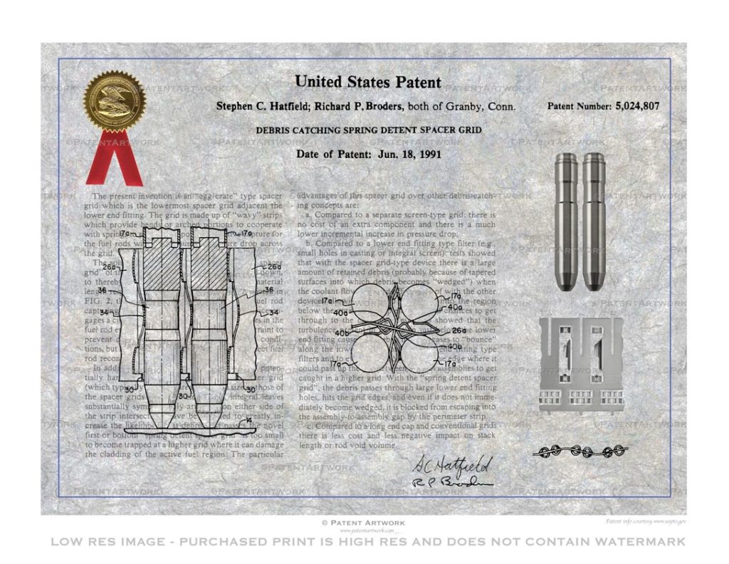 Custom patent art print for patent number 5024807