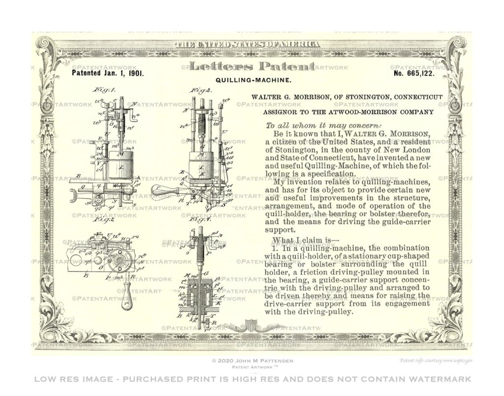 Custom patent print, machine drawings