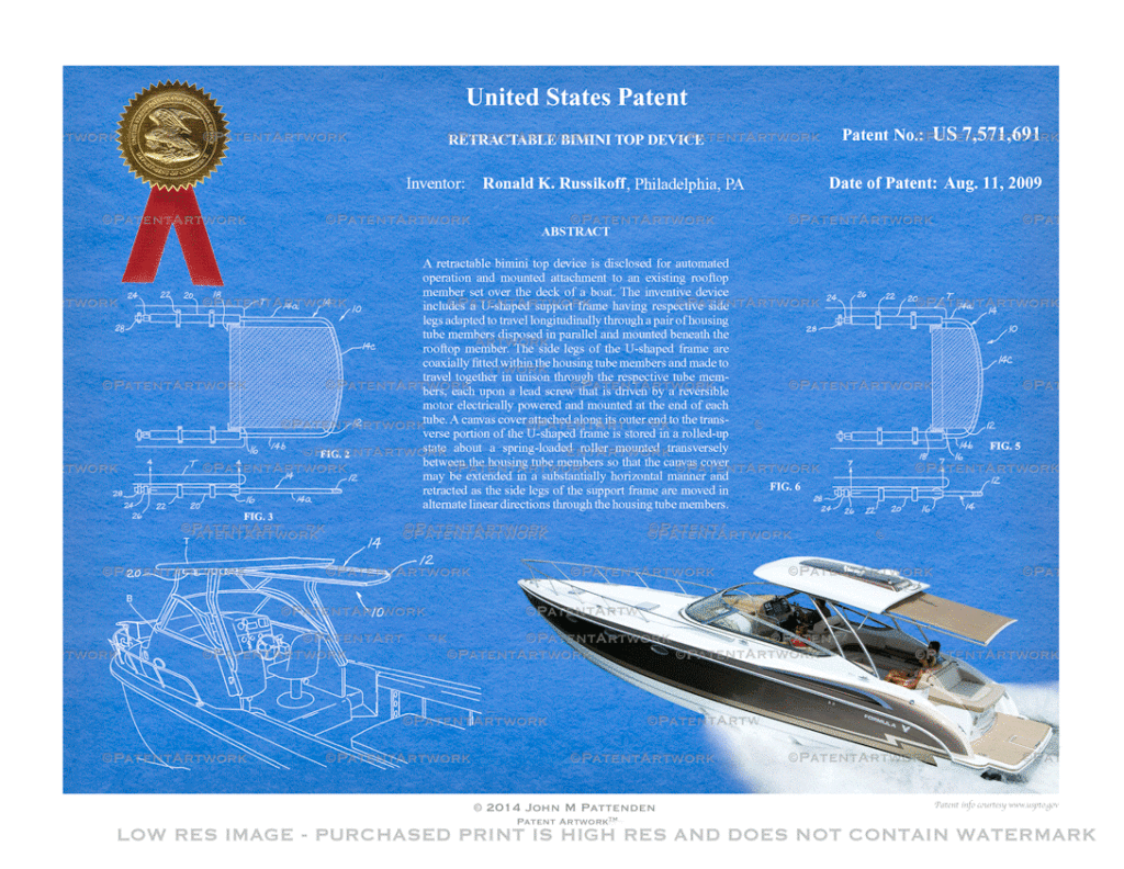 Custom patent art print for patent number 7571691