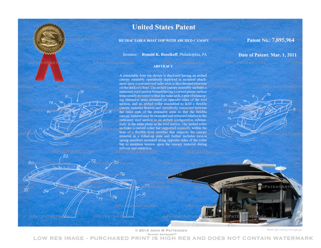 Custom patent art print for patent number 7895964