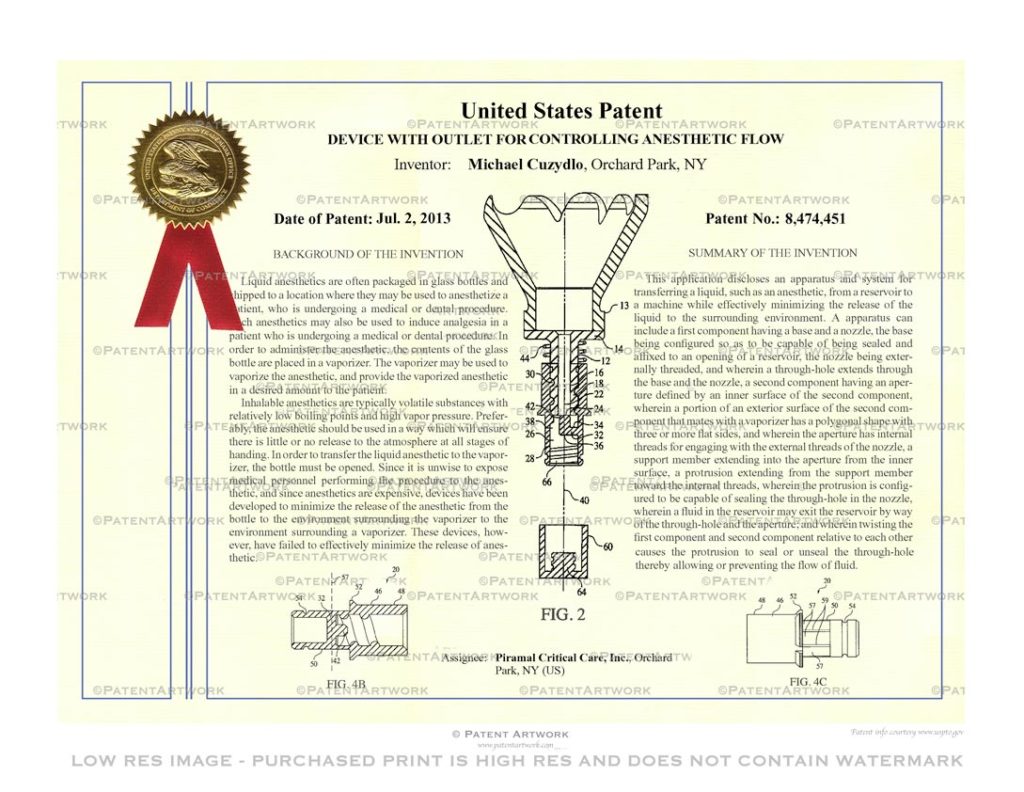 Custom patent art print for patent number 8474451