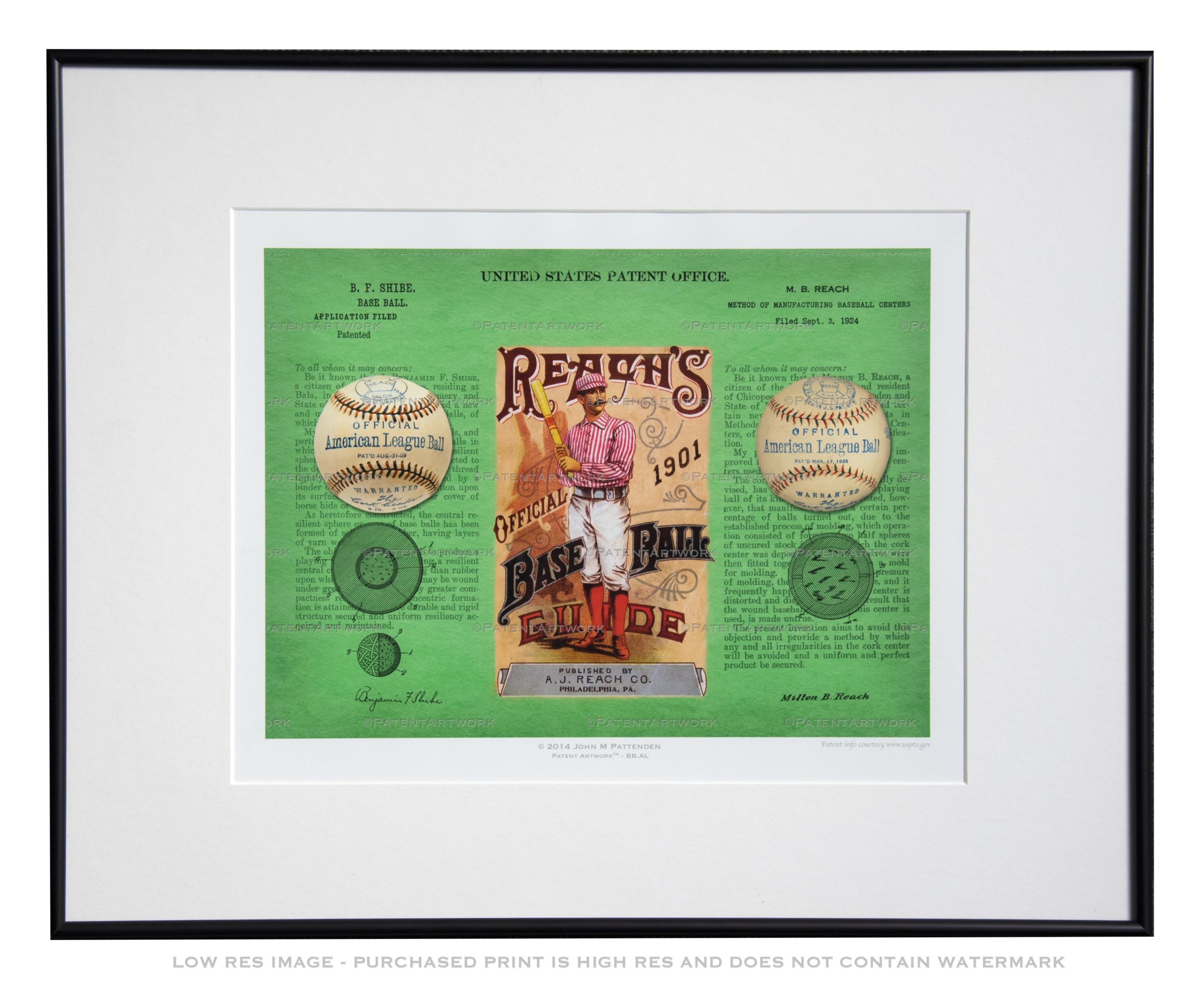 Framed patent art example: 11 x 14 print in a 16 x 20 frame
