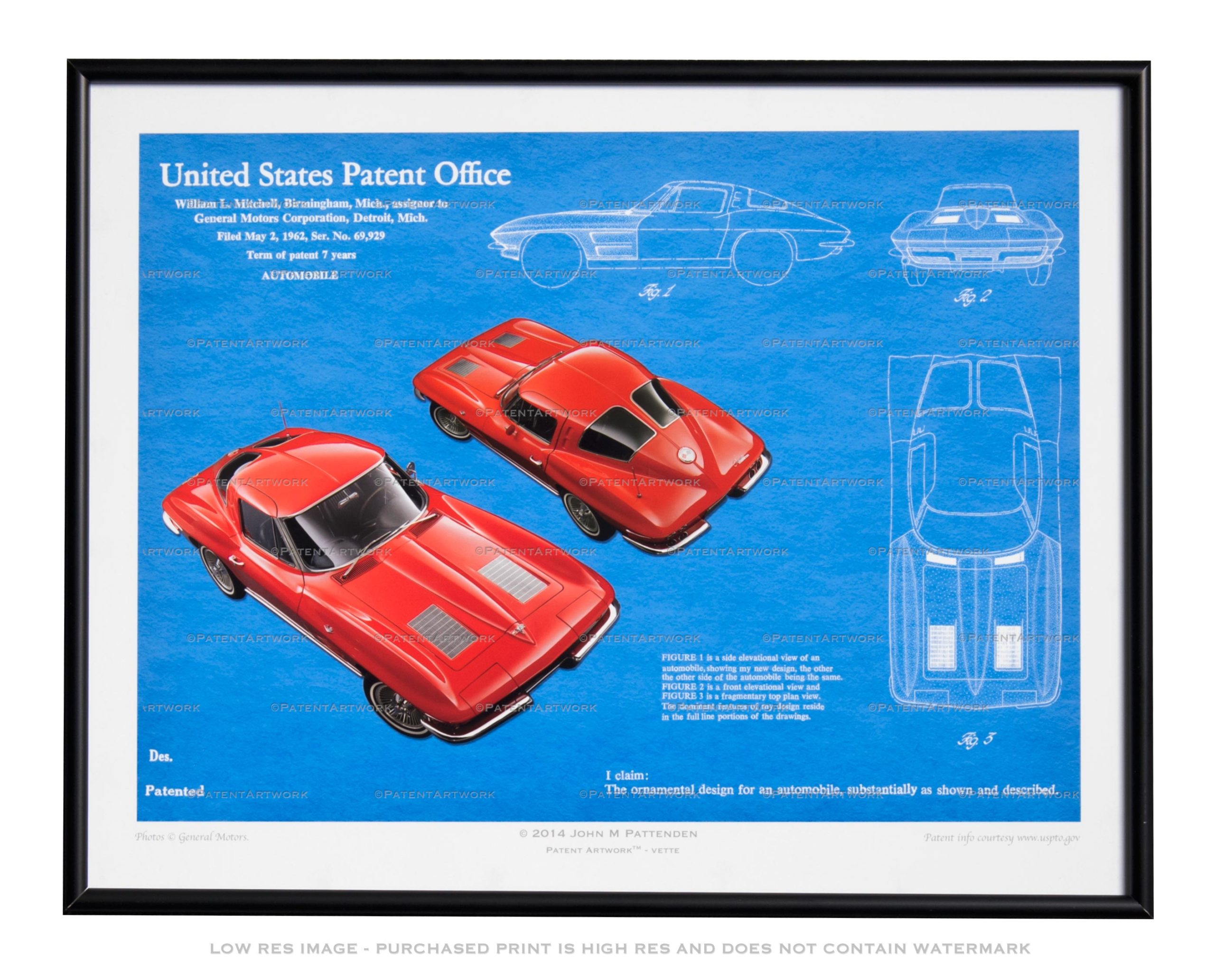 Framed patent art example: 11 x 14 print in an 11 x 14 frame
