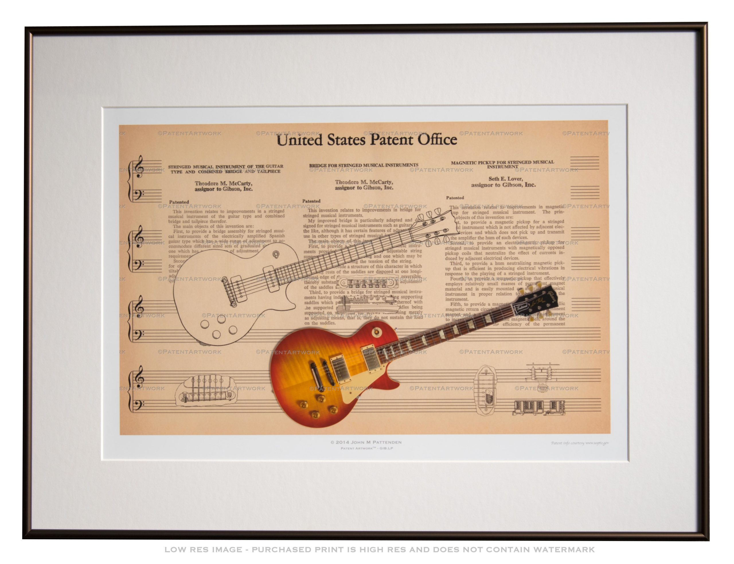 Framed patent art example: 13 x 19 print in an 18 x 24 frame