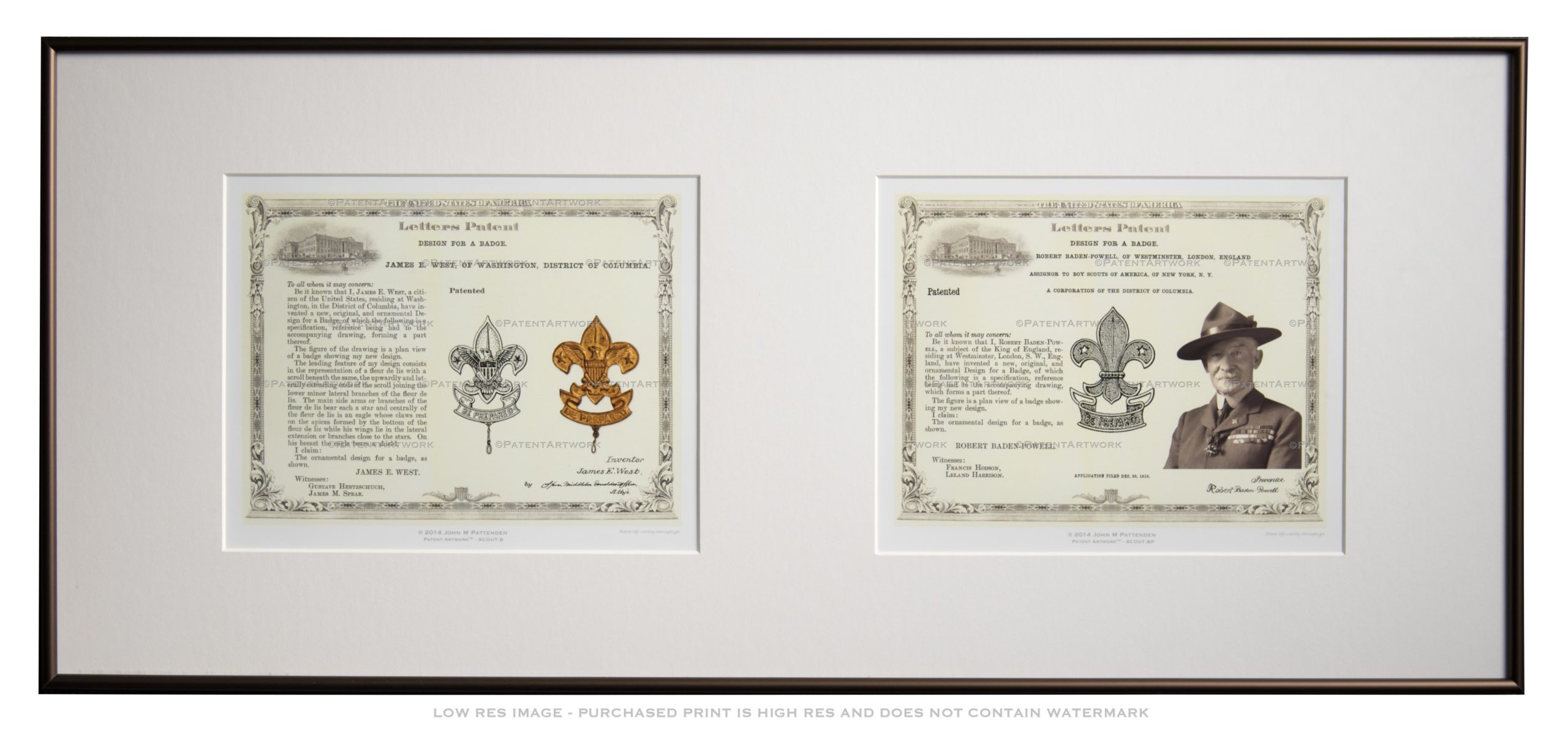 Framed patent art example: Double 8 x 10 frame holding two patent prints