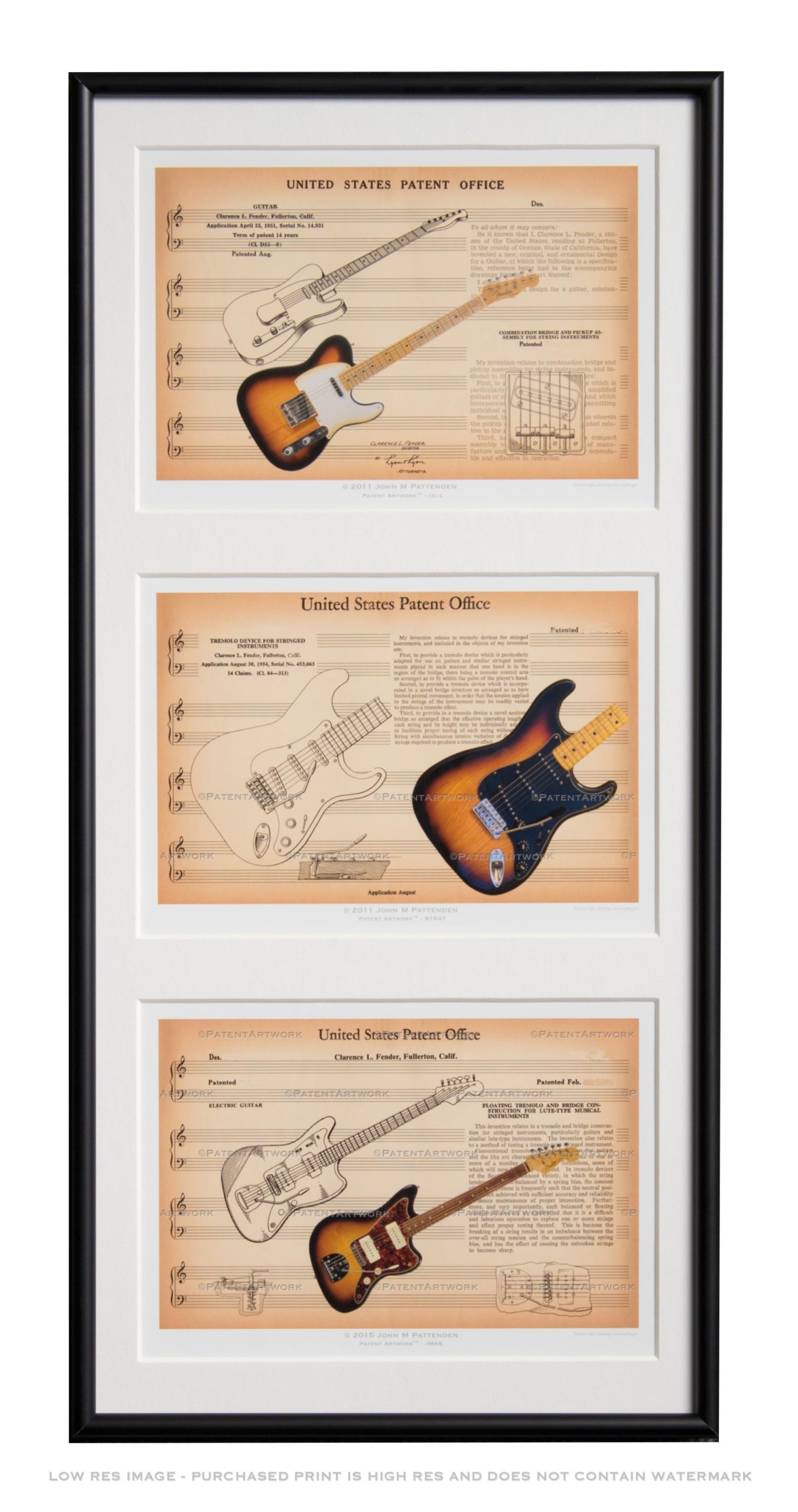 Framed patent art example: Triple 5 x 7 frame holding three patent prints